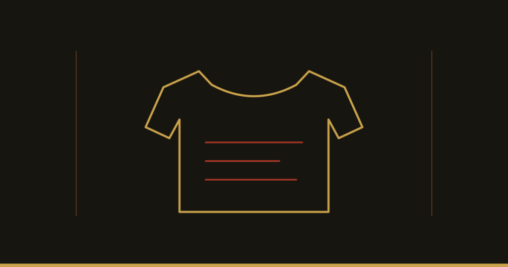 A shirt outline with lines of text across the chest