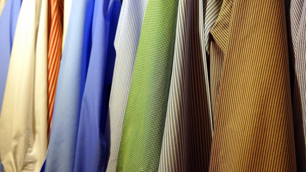 Folded shirts, various colors and textures