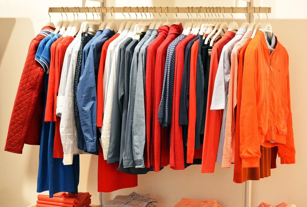Clothes on a line in a store